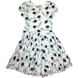 Dot Dot Smile Girls 5 6 Floral Cap Sleeve Twirl Dress Beige Blue Green Flowers